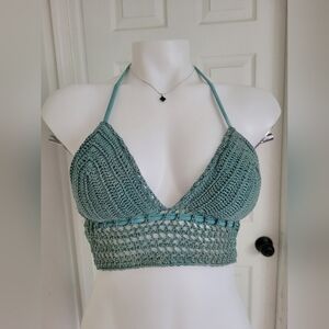 Green Crochet Halter Bikini Top